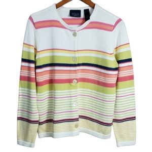 Crazy Horse Cardigan Sweater Button Up Stripe Cable Knit Prep Grandma Core